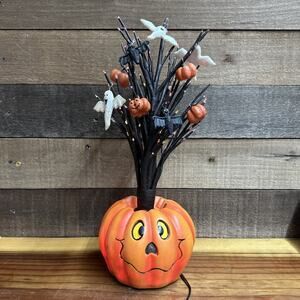 Decorated 18” Fiber Optic Pumpkin Tree Halloween In Box